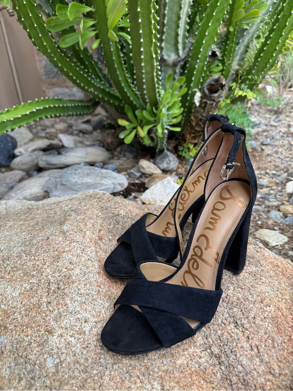 Sam Edelman Black Suede Ankle Strap 4”Block Heels Women’s Size 8